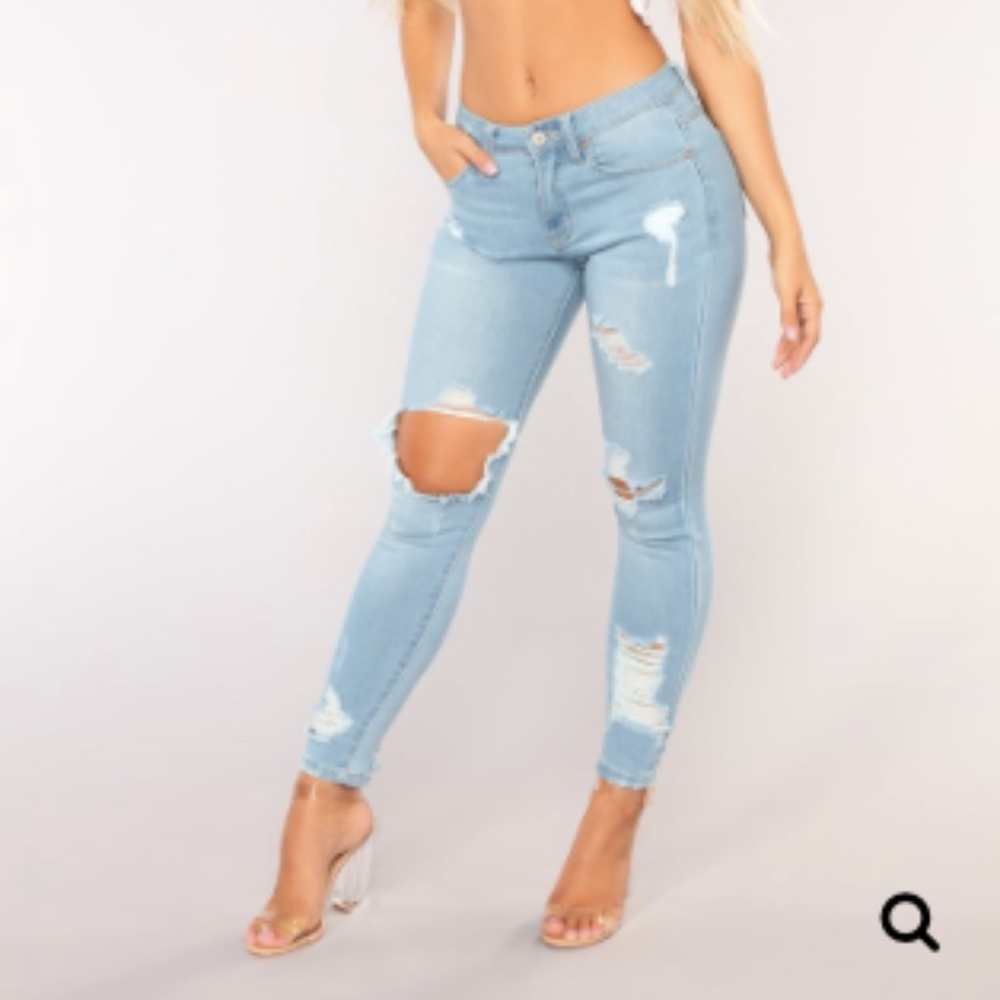 Light Blue Washed Distressed Fashion Nova Jeans